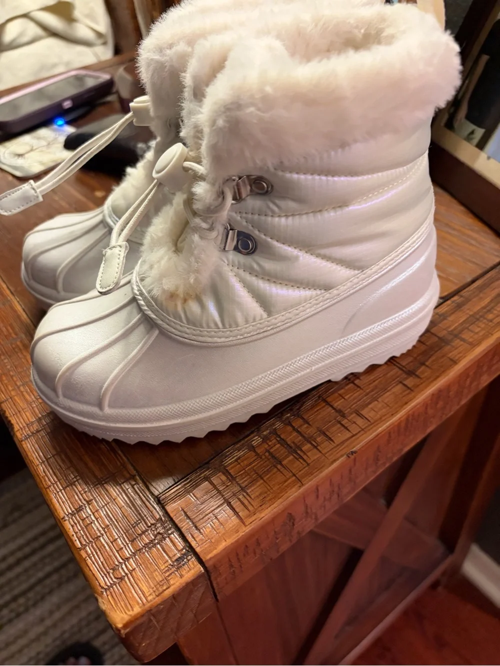 Kids Winter Snow Boots - Cream Faux Fur Lined